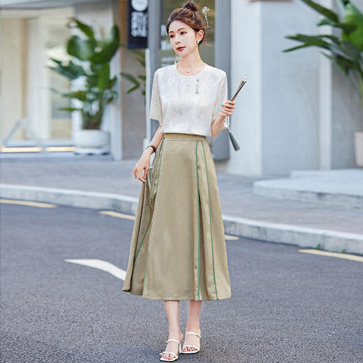 2024夏季国风马面裙套装盘扣两件套T恤上衣新中式两件套XYSPL66 商品图3
