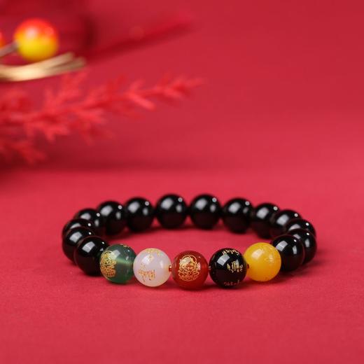 珩钻  新中式五路财神男款黑玛瑙手串国潮手链10mm 商品图3