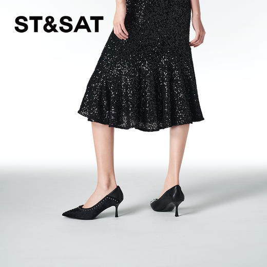 星期六优雅蛇纹铆钉尖头高跟鞋SSC3111171 商品图2