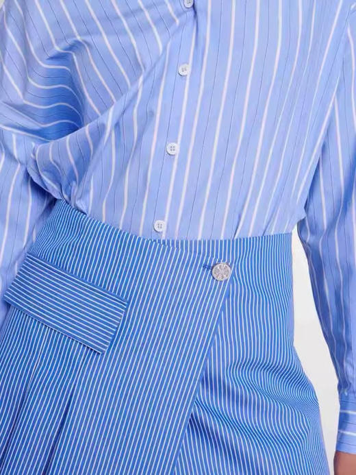 Ma*家早秋新款时尚蓝白条纹叠穿衬衫连衣裙 商品图6