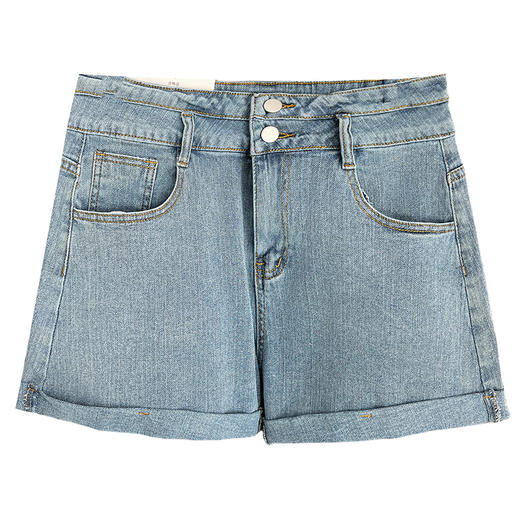 雀说 夏季200斤胖妹妹百搭显瘦弹力卷边牛仔短裤加大码女装4ZF-5408 商品图4