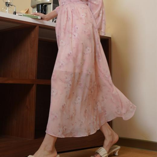 蔷薇少女碎花粉色清凉软纱飘逸收腰连衣裙气质真两件 商品图3