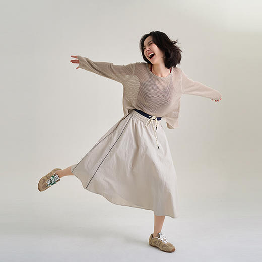 【100%尼龙】户外耐磨防水工装裙 双腰头撞色抽绳松紧A字伞裙 梨形身材半身裙 商品图4