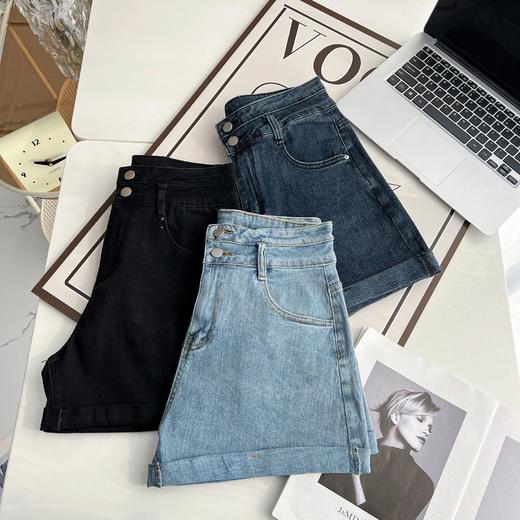 雀说 夏季200斤胖妹妹百搭显瘦弹力卷边牛仔短裤加大码女装4ZF-5408 商品图3