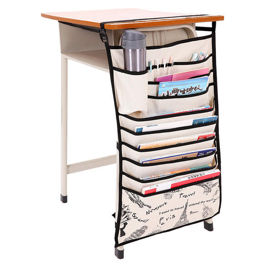 【给书籍安个家！课桌收纳挂书袋】九层收纳大容量+配有水杯收纳，配有两处防滑带，防滑稳固一步到位！课桌神器大容量多功能牛津布侧放书本收纳袋帆布Y 商品图3