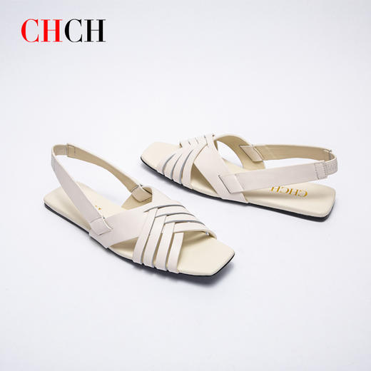 CHCH编织凉鞋女2024夏季新款真皮露趾方头经典缕空罗马鞋女鞋 商品图4