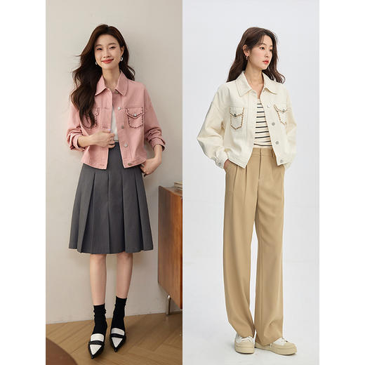 【专属特价】熙世界复古港风牛仔短外套2025年新款秋季刺绣休闲翻领夹克上衣 商品图3