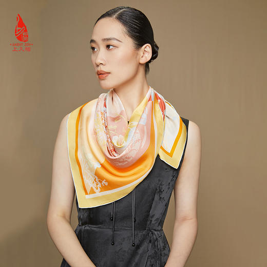 SAINTJOY/上久楷礼盒 闻相和韵   陶瓷盖碗  宋锦腰扇 SPS24G02-2   双面印花真丝方巾 FJS24006 商品图8