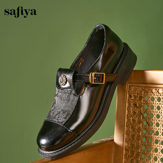 Safiya/索菲娅法式复古T字带玫瑰扣深口粗跟玛丽珍小皮鞋 SFD1112050/SF43112050 商品图2