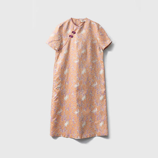 丁摩 高端宋锦连衣裙新中式桑蚕丝旗袍裙短袖女真丝裙子4ZF-009 商品图5