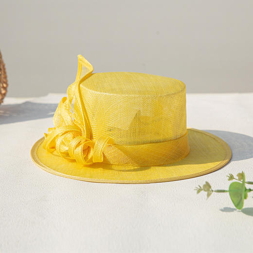 雀说 新款夏麻纱帽出游防晒纯色时尚礼帽英伦风平顶帽宴会帽子女4ZF-59009 商品图7
