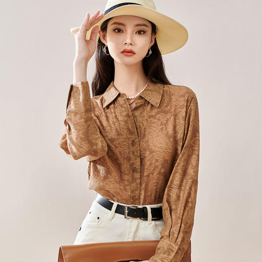 米思阳 轻奢天丝提花衬衫 2026春季新款优雅通勤百搭女式衬衫 商品图1