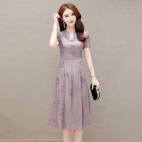复古盘扣改良旗袍裙QYM-YM-22A8837-Y
