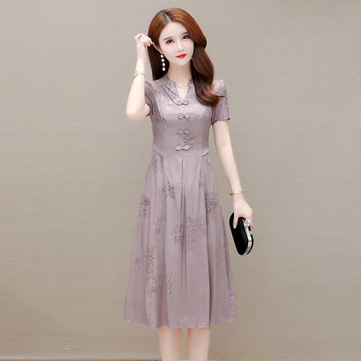 复古盘扣改良旗袍裙QYM-YM-22A8837-Y 商品图0