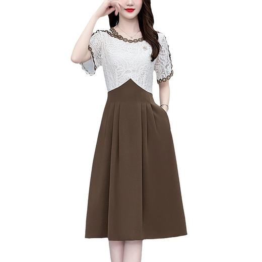 雀说撞色连衣裙女新款时尚洋气圆领减龄假两件显瘦中长裙AL1228 商品图4