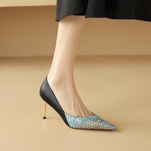 【预售5天】2024新款女鞋欧美风尖头细跟浅口单鞋女拼色高跟鞋四季鞋NDXC&6670 商品图4