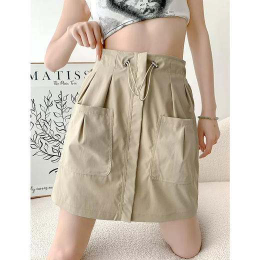 「 小众设计！五色可选」卡其色速干工装裙 美式工装短裙 女夏2024新款高腰a字显瘦短裙小个子裙子 商品图0