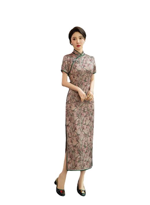 STF-3139新款春夏季女士长款修身真丝旗袍中长款日常服C3139 商品图4