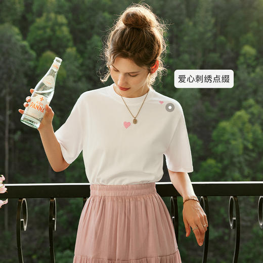 OLrain欧芮儿法式白色短袖T恤女夏季2023年新款宽松爱心刺绣上衣 商品图2