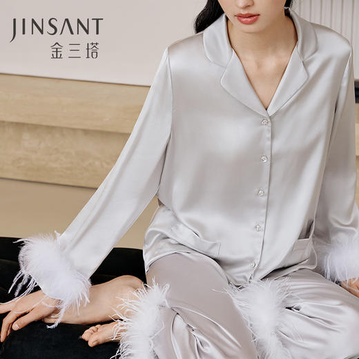 【逸羽华裳】金三塔重磅真丝睡衣女100%桑蚕丝奢华多穿优雅衣裤套  YSFEC203 商品图1