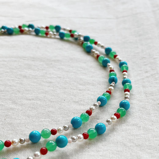 BY EVITA系列 CHIC系列 18K镶月光石、松石、珊瑚、玉髓和AKOYA 项链 商品图3