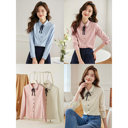 【专属特价】熙世界学院风气质长袖衬衫2025秋装新款高级感洋气刺绣翻领衬衣 商品图1