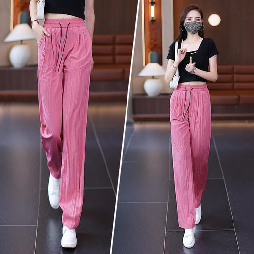 YM 9981阔腿裤薄款高腰垂感抽绳直筒本裤速干休闲裤 商品图3