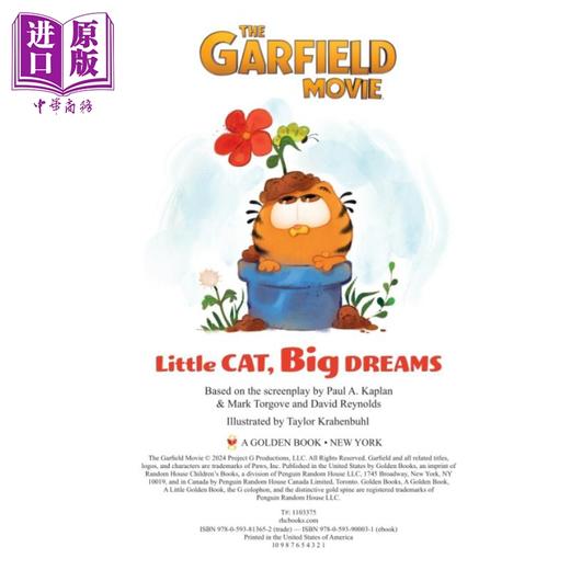 【中商原版】小金书 加菲猫的大理想 Little Golden Book The Garfield Movie Little Cat Big Dreams 英文原版 卡通动画绘本 商品图1