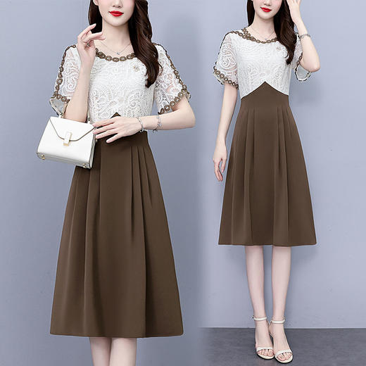 雀说撞色连衣裙女新款时尚洋气圆领减龄假两件显瘦中长裙AL1228 商品图3