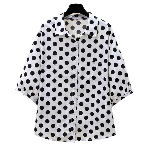 雀说波点纯棉衬衫女五分袖新款宽松休闲翻领上衣小衫AL25003 商品图7