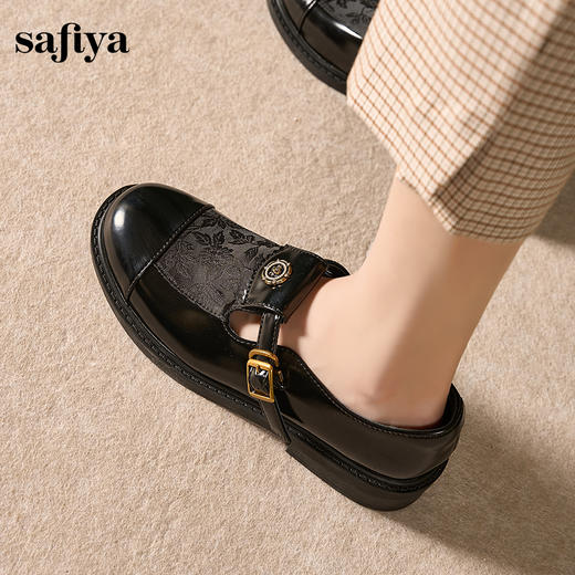 Safiya/索菲娅法式复古T字带玫瑰扣深口粗跟玛丽珍小皮鞋 SFD1112050/SF43112050 商品图8