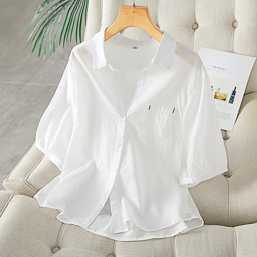 雀说波点纯棉衬衫女五分袖新款宽松休闲翻领上衣小衫AL25003 商品图2