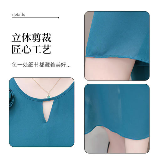 中长款时尚修身雪纺裙，圆领短袖荷叶边拼接洋气QYM-OMS-BXA439-L 商品图1