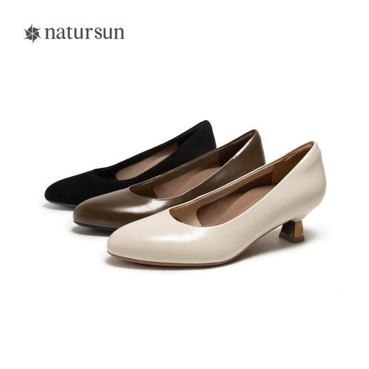 natursun小猫跟单鞋女平稳舒适不累脚超软羊皮高跟鞋N24429604 商品图4