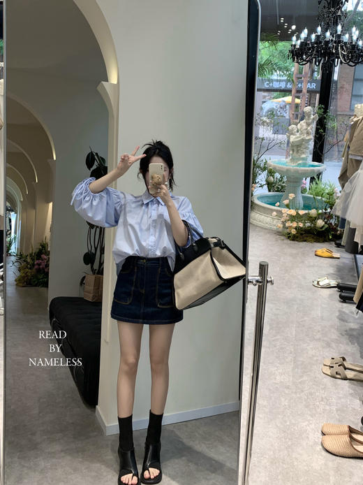 Read Nameless /韩国蓝色大袖子设计衬衫 商品图4