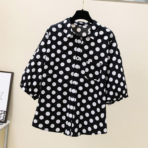 雀说波点纯棉衬衫女五分袖新款宽松休闲翻领上衣小衫AL25003 商品图4