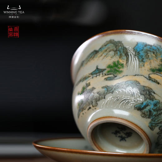 问鼎汝瓷鼎峰柴窑正德盖碗（山水1）（缺货） 商品图3