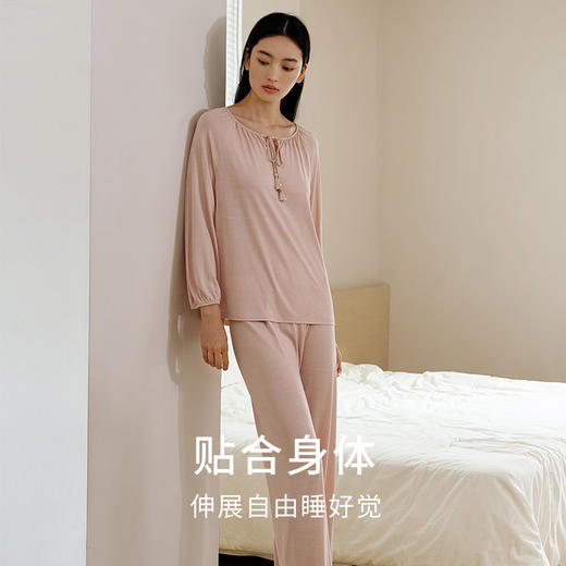 【深睡眠蚕丝睡衣】真丝睡衣针织长袖衣裤套100%桑蚕丝家居服女金三塔  YZFEC201 商品图3