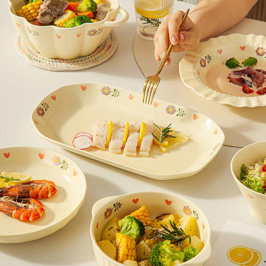 高级感奶油风餐具釉下彩碗碟套装家用盘子汤碗陶瓷碗乔迁新居礼品_ym 商品图3