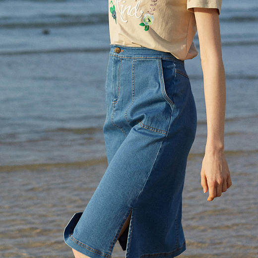 【孤品捡漏】【不退不换】【瑕疵品不发货】欧芮儿秋装女2019新款收腰开叉包臀一步裙女牛仔半身裙女中长款 商品图1