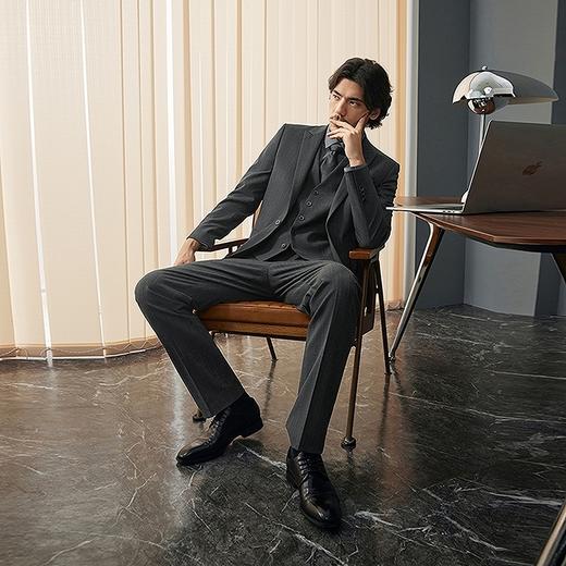 【婚礼季/犀牛褶】柒牌西服套装含马甲男2025秋季新款条纹戗驳领正装礼服	127C70270 商品图3