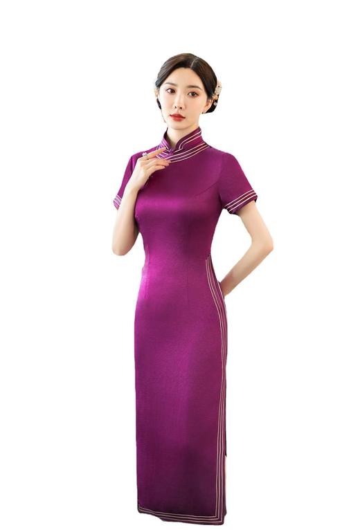 STF-3122新款春夏季女士长款修身真丝旗袍中长款日常服C3122 商品图5