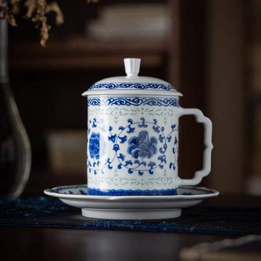 富玉 |  景德镇青花玲珑陶瓷水杯国色灵韵办公杯套组礼盒装伴手礼 商品图0