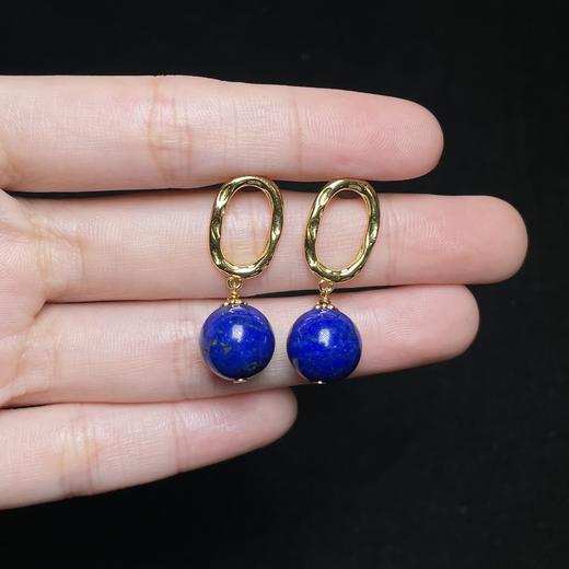 玉美人菲菲HZ/S925青金石耳坠-圆珠耳钉约11mm 商品图0
