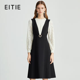 EITIE爱特爱精致木耳领蕾丝拼接假两件收腰a字连衣裙秋季新款C2407408