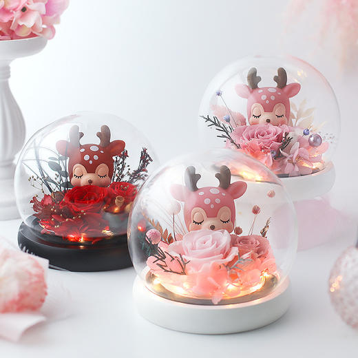 可爱小鹿玻璃罩永生花 商品图0