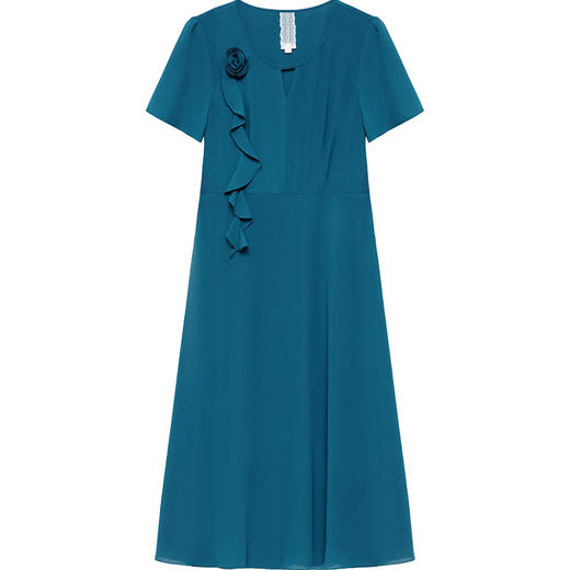 中长款时尚修身雪纺裙，圆领短袖荷叶边拼接洋气QYM-OMS-BXA439-L 商品图2