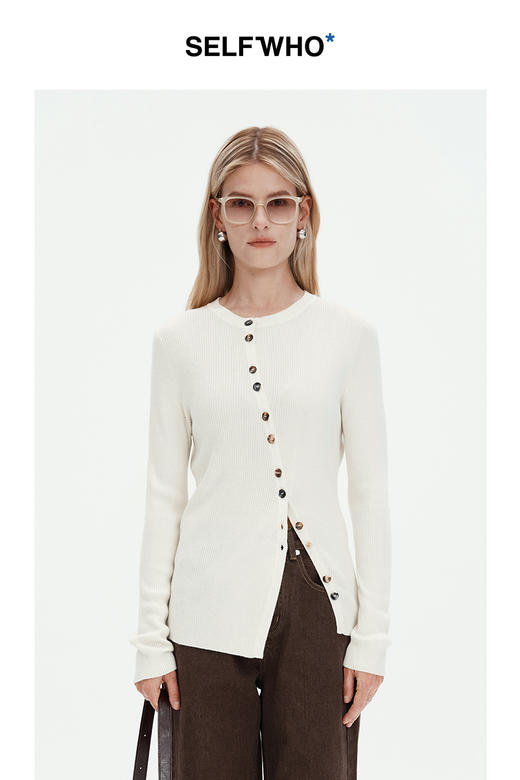 SELFWHO羊绒羊毛混纺针织衫开衫女秋季2024新款修身慵懒长袖上衣 商品图0