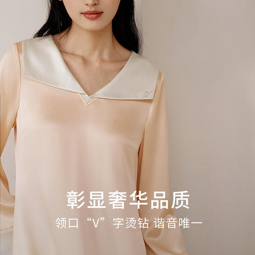 金三塔重磅22姆米真丝睡裙复古公主领轻奢长袖100%桑蚕丝家居服女  YSFEC303 商品图3