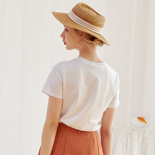 欧芮儿2020夏装新款圆领短袖白色T恤女印花百搭体恤修身打底上衣 商品图1